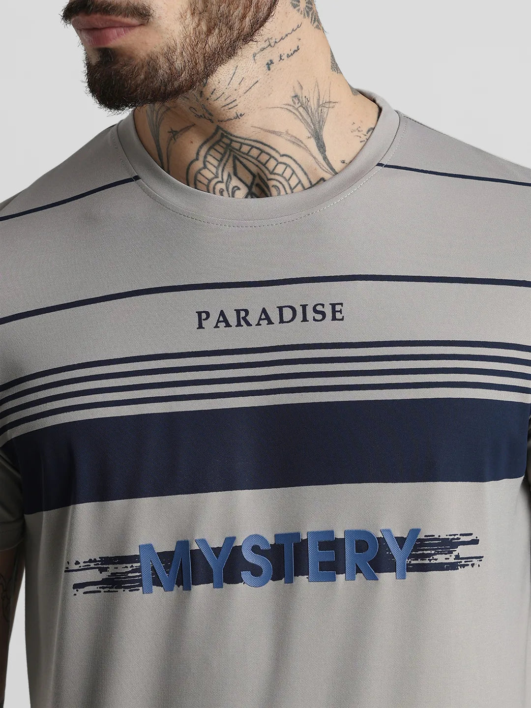 Grey Printed Round Neck T-Shirt