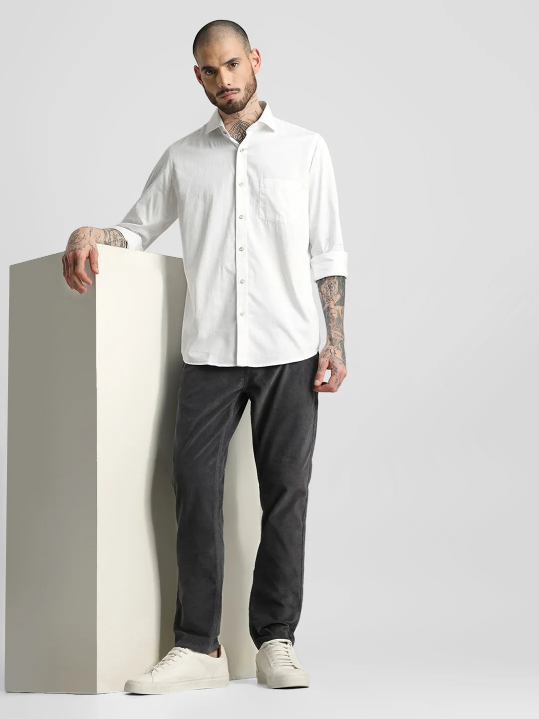 Grey Narrow Fit Corduroy Trouser