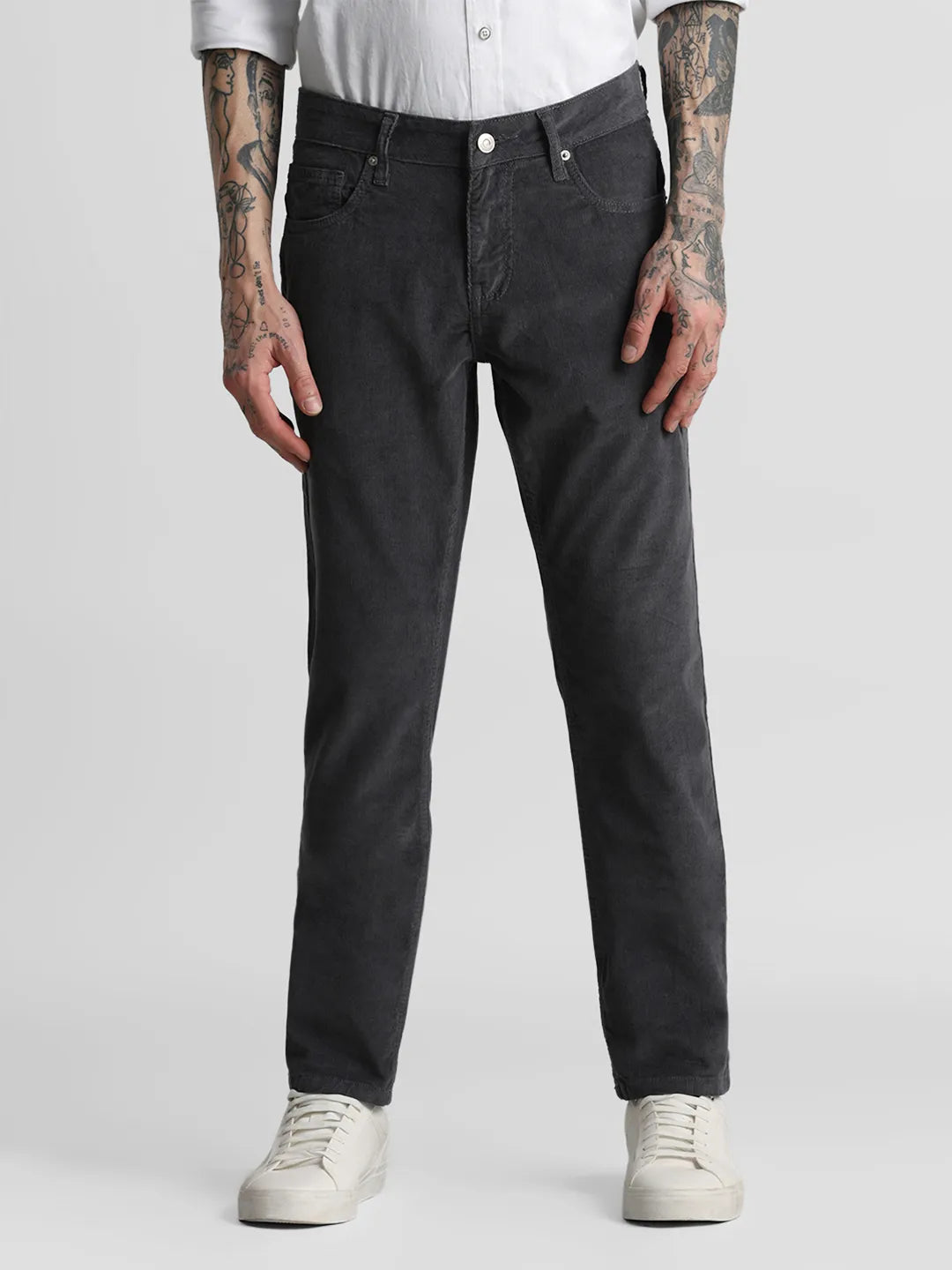 Grey Narrow Fit Corduroy Trouser