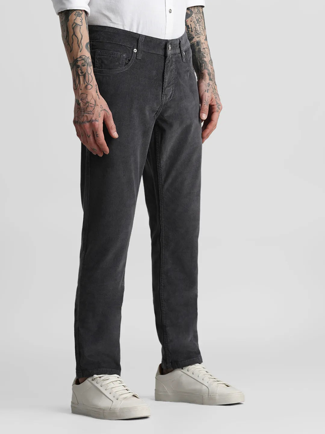 Grey Narrow Fit Corduroy Trouser