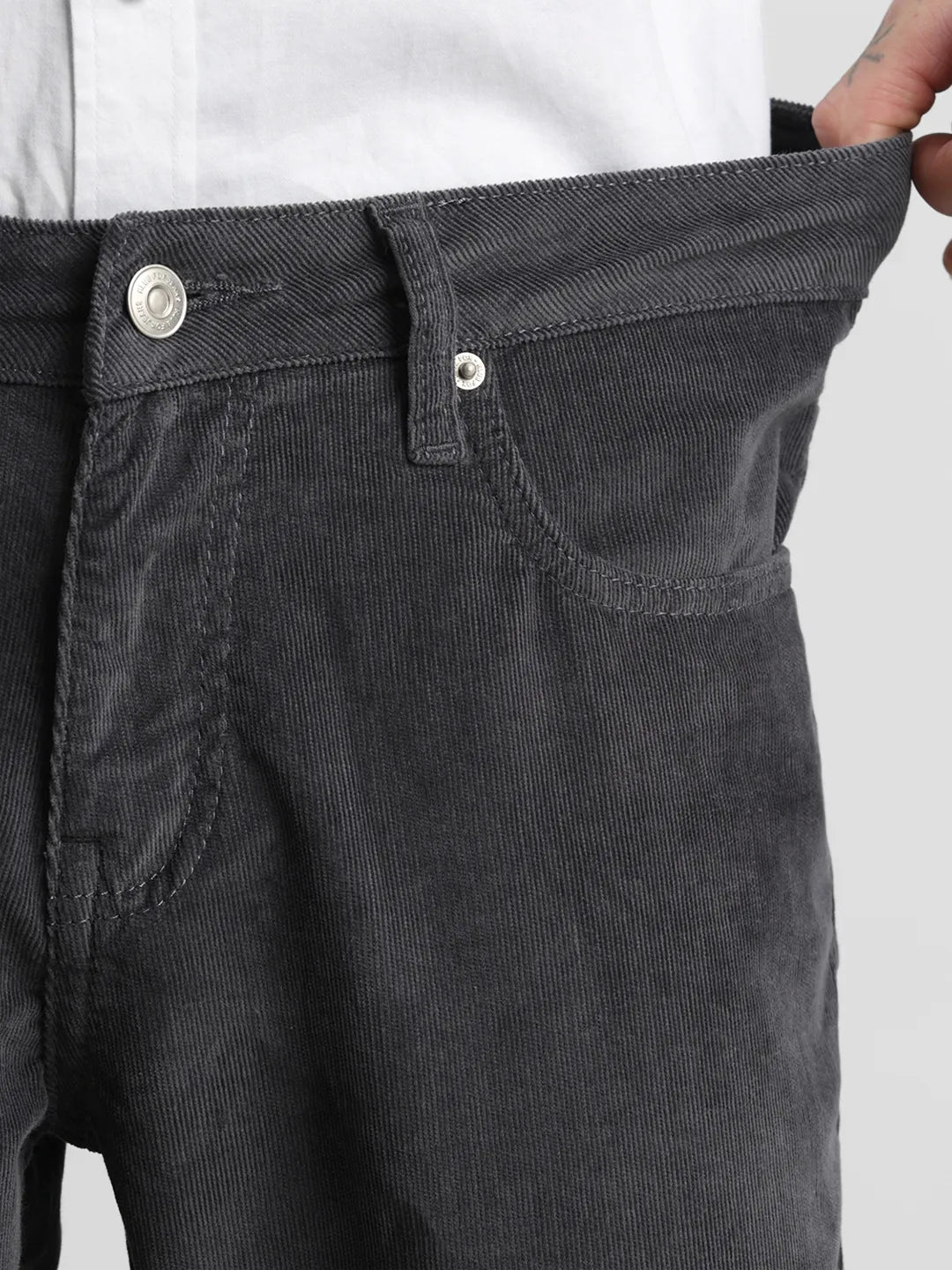 Grey Narrow Fit Corduroy Trouser
