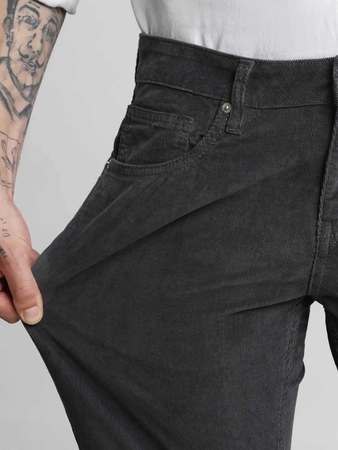Grey Narrow Fit Corduroy Trouser