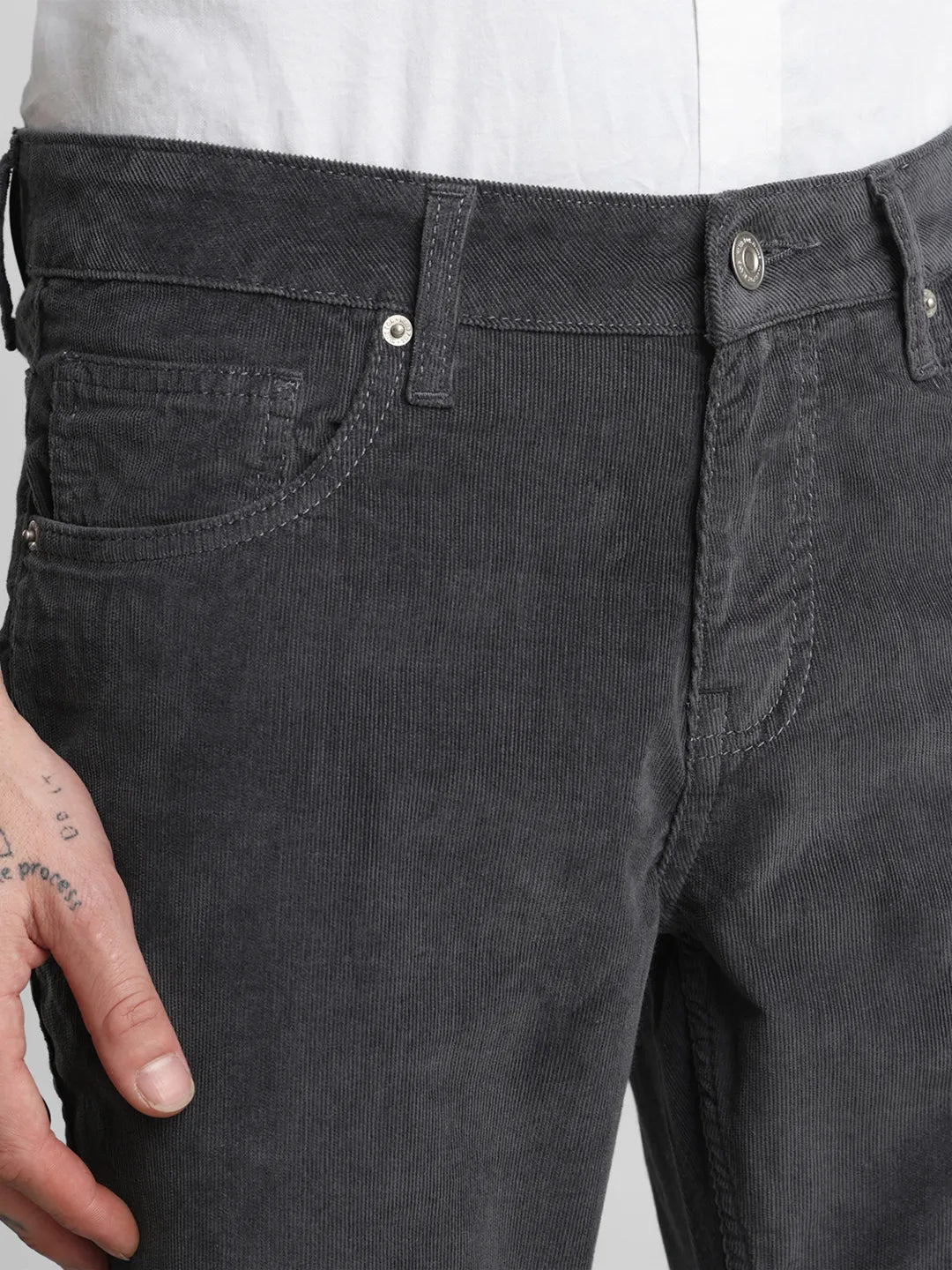 Grey Narrow Fit Corduroy Trouser