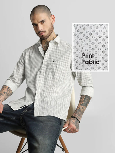 White Grey Printed Shirt