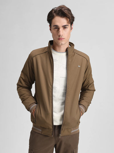 Khaki Solid Regular Fit Jacket