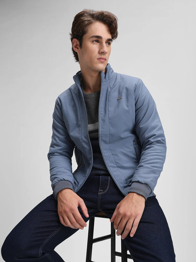 Petrol Blue Solid Regular Fit Jacket
