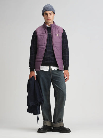 Dk.Purple Solid Puffer Regular Fit Jacket