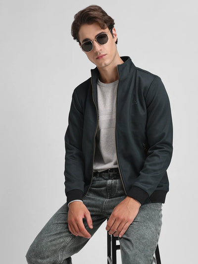 Bottle Green Zipper Regular Fit Jacket