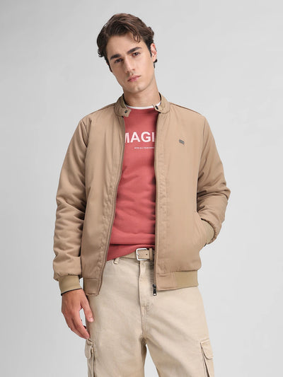 Beige Solid Regular Fit Jacket