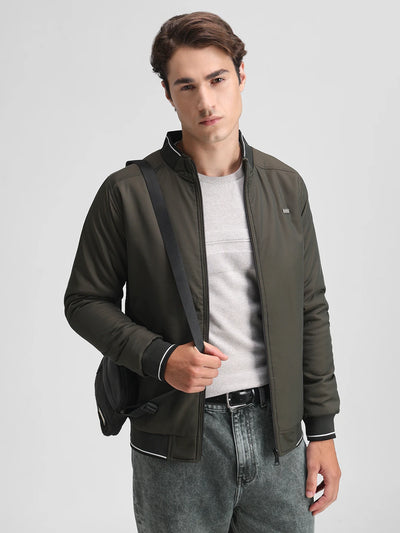 Olive Solid Regular Fit Jacket