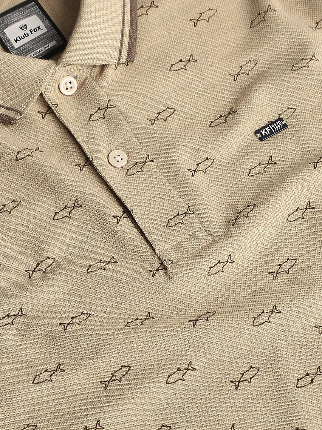 Khaki Melange Printed Polo T-Shirt