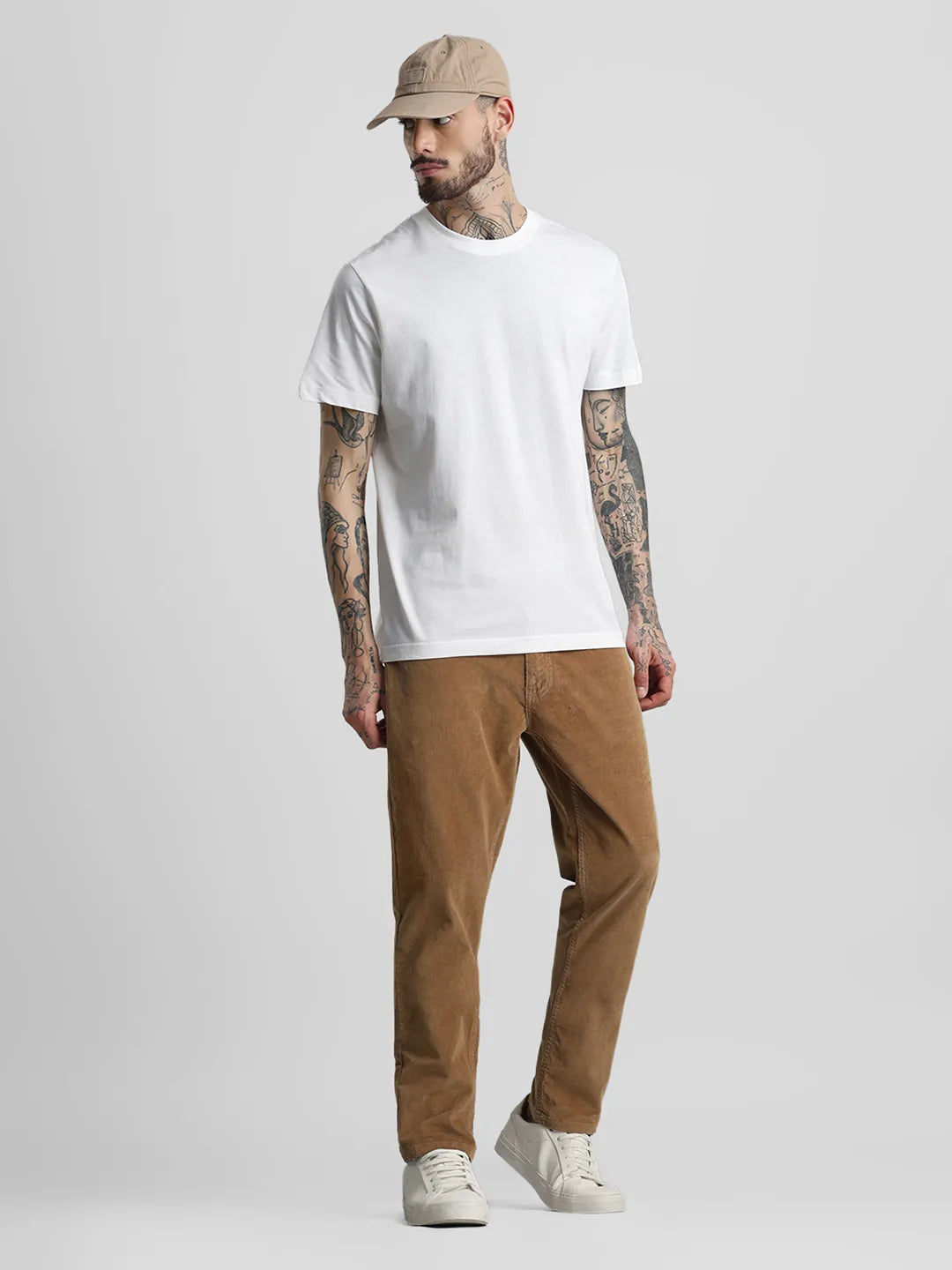 Khaki Narrow Fit Corduroy Trouser