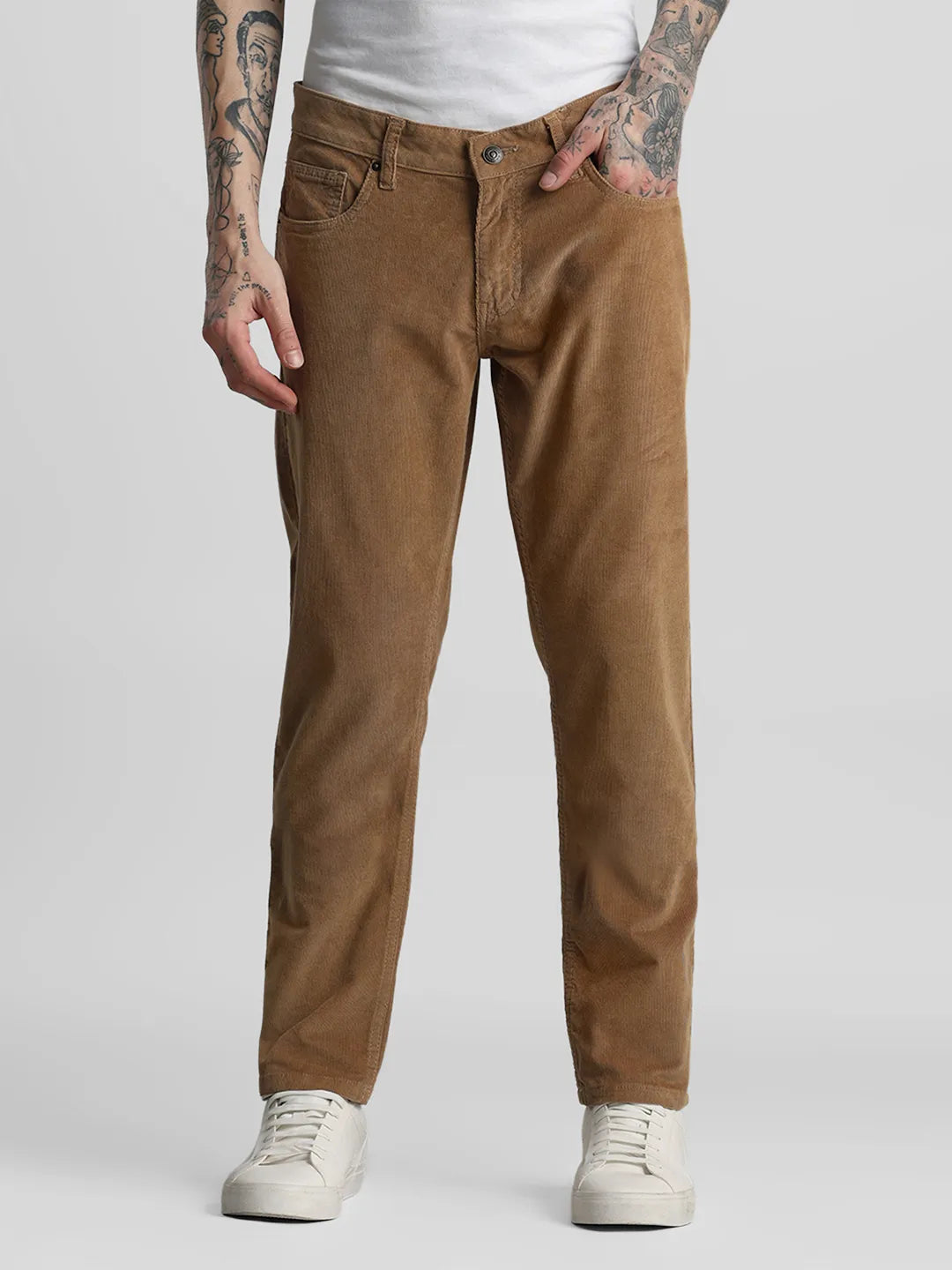 Khaki Narrow Fit Corduroy Trouser