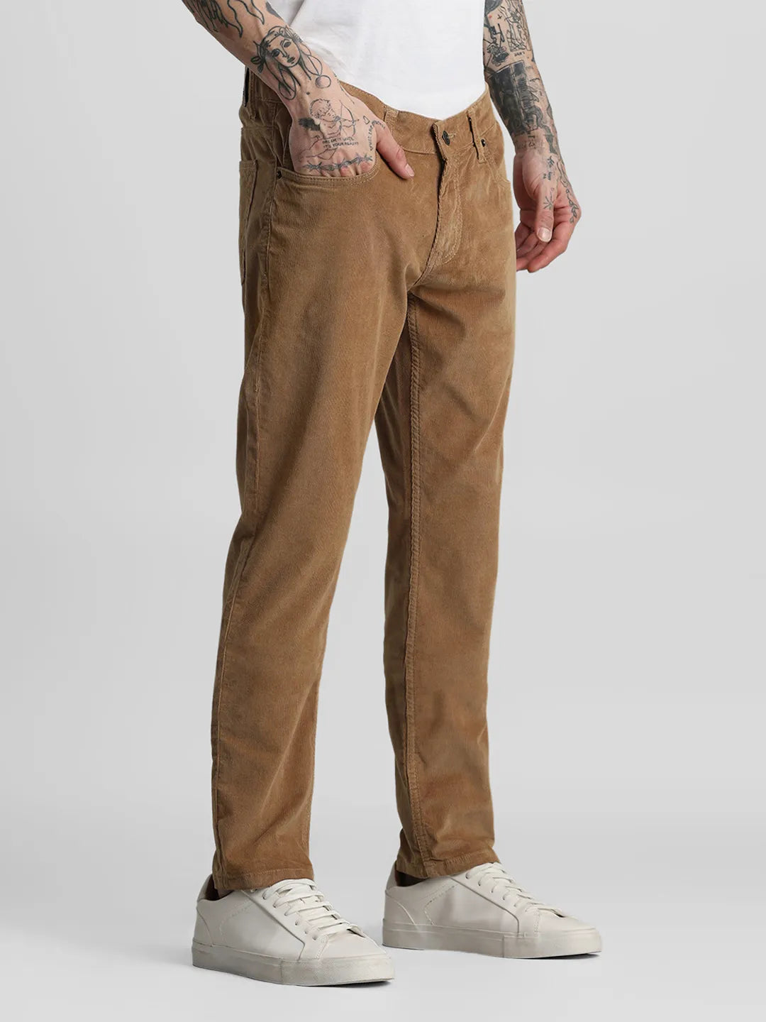 Khaki Narrow Fit Corduroy Trouser