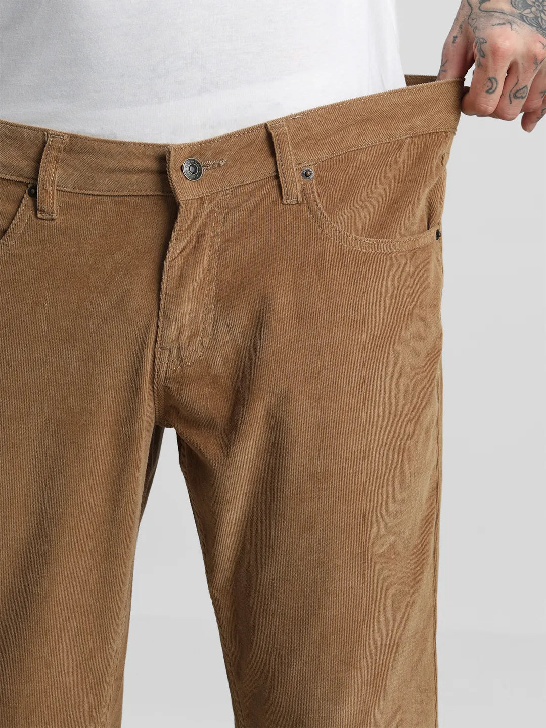 Khaki Narrow Fit Corduroy Trouser