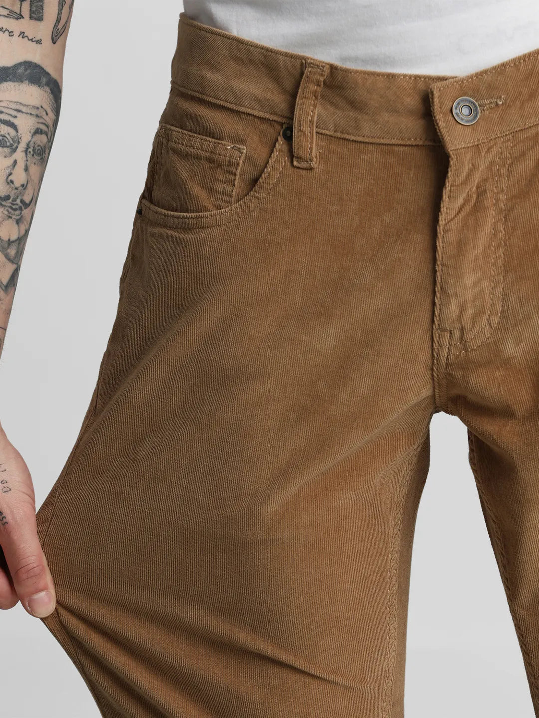 Khaki Narrow Fit Corduroy Trouser