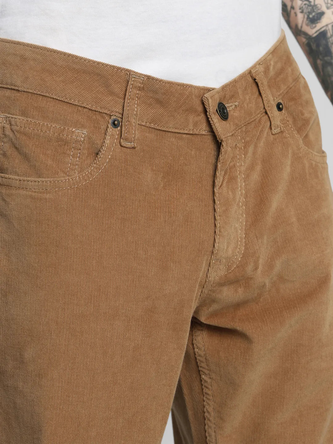 Khaki Narrow Fit Corduroy Trouser