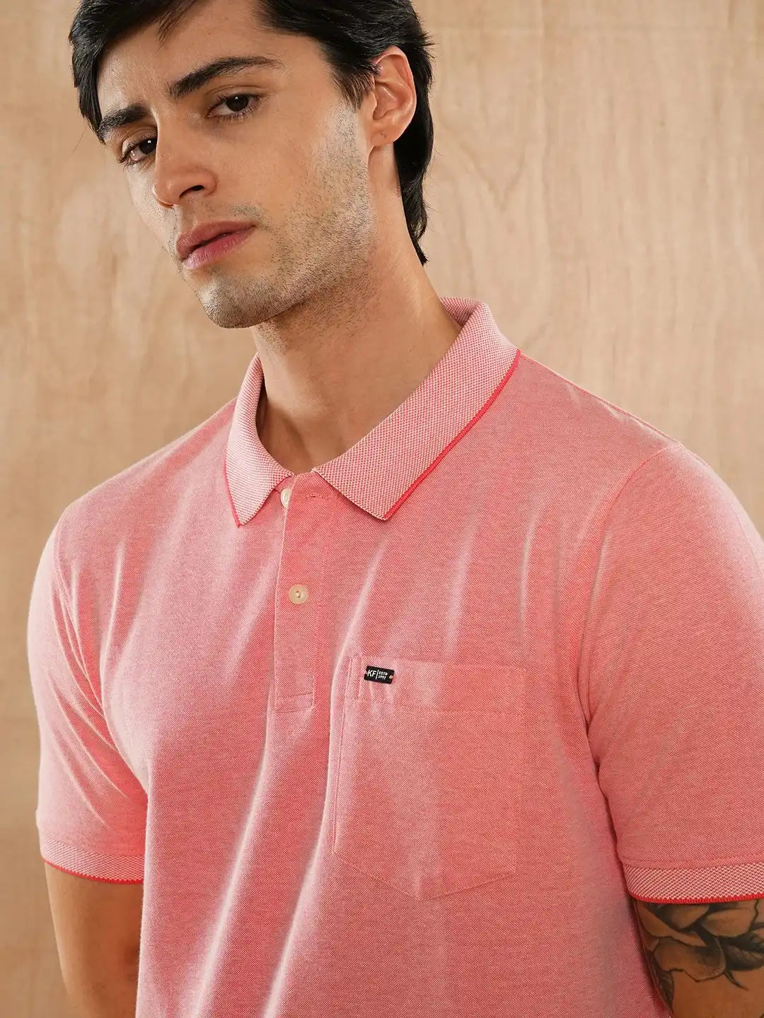 Pink Solid Polo Regular H/S T-Shirt