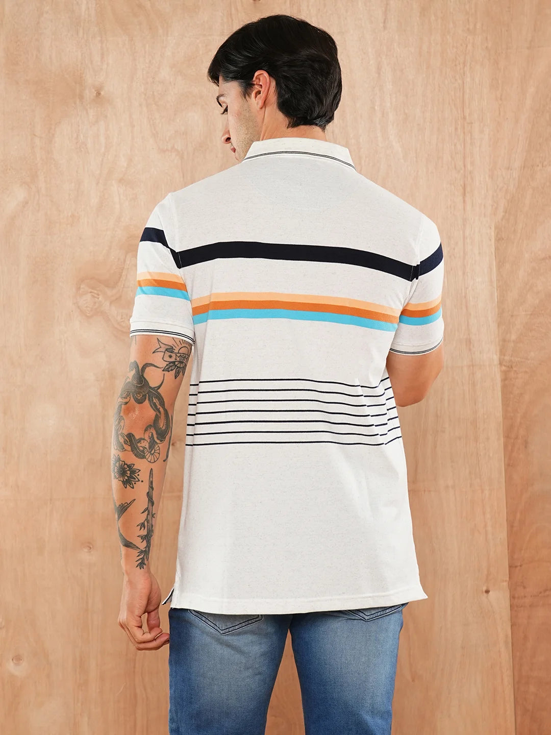 White Navy Striped Polo Regular H/S T-Shirt