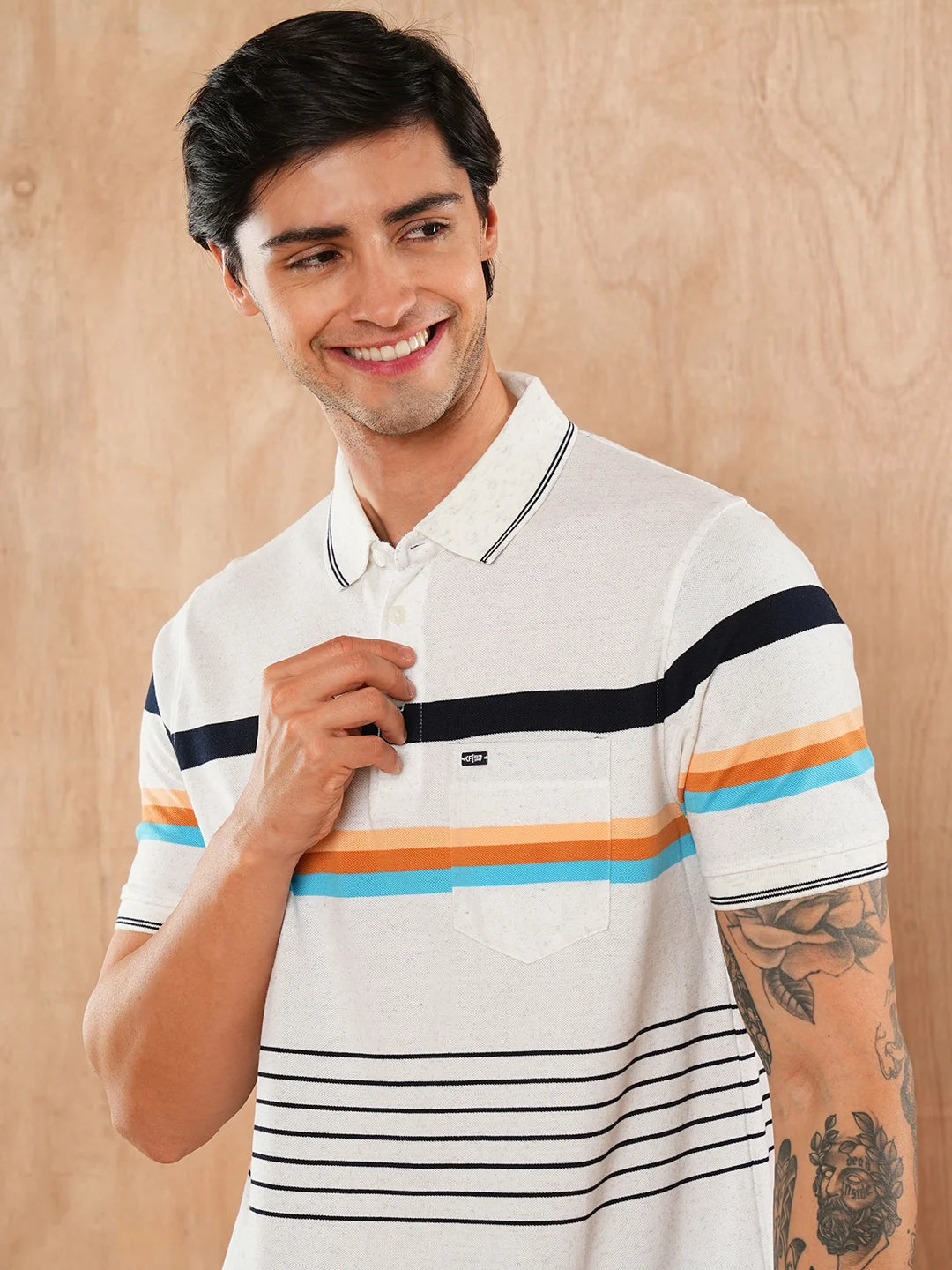 White Navy Striped Polo Regular H/S T-Shirt