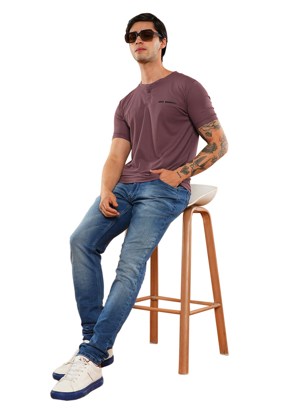 Wine Solid Round Regular H/S T-Shirt