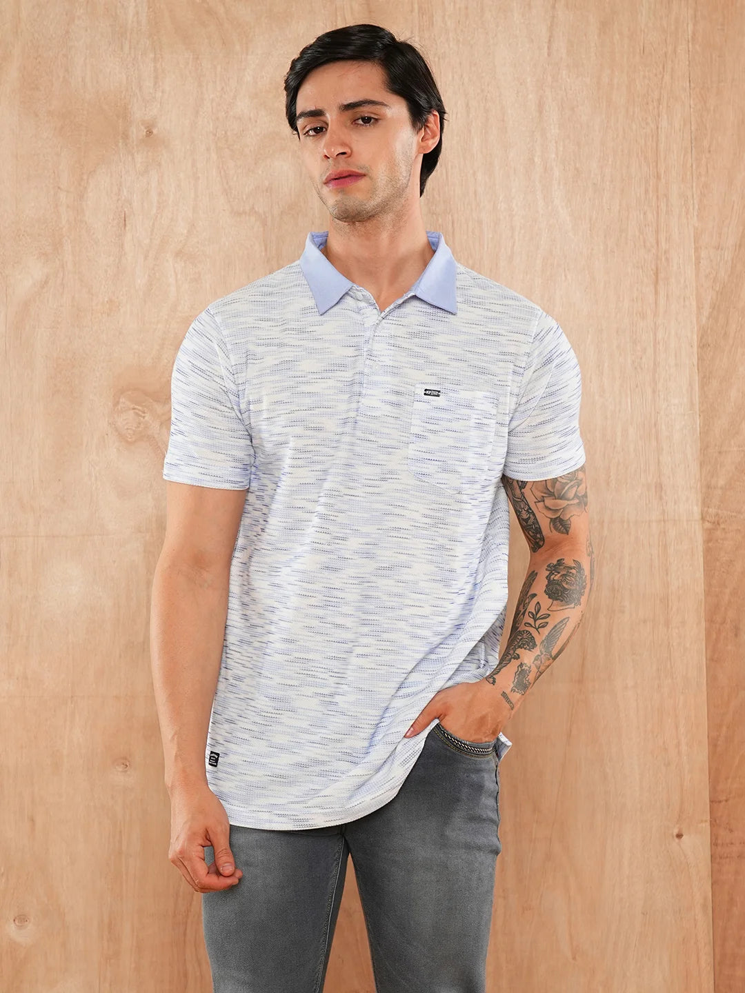 Blue Solid Polo Regular H/S T-Shirt