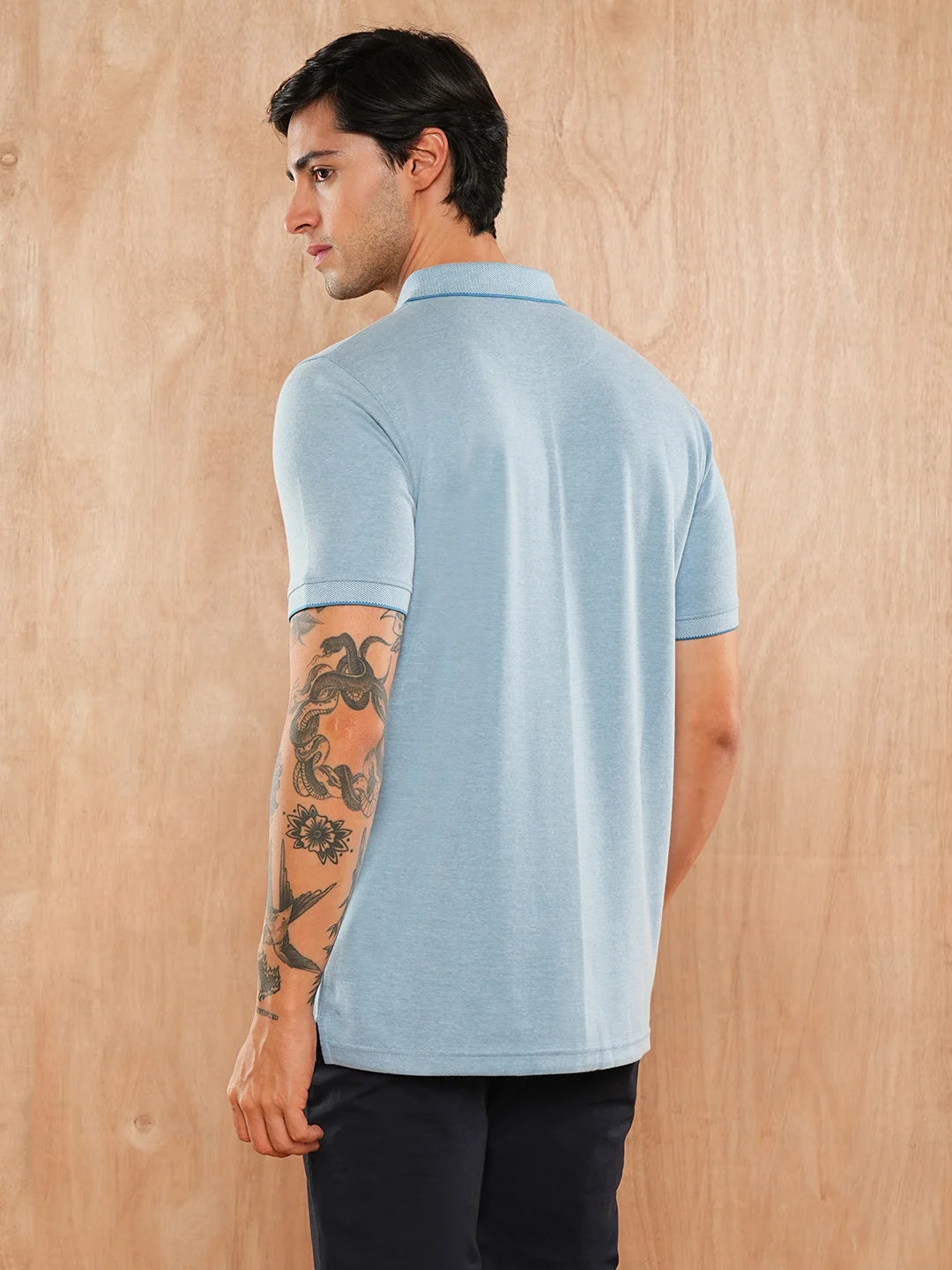 Blue Solid Polo Regular H/S T-Shirt