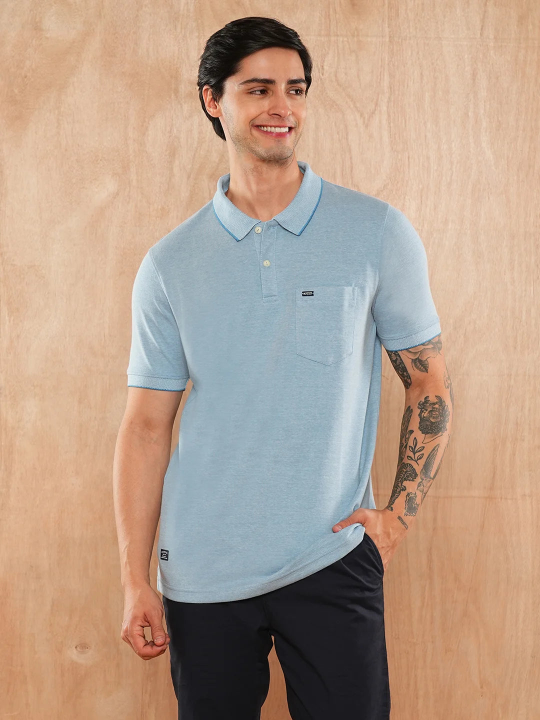 Blue Solid Polo Regular H/S T-Shirt