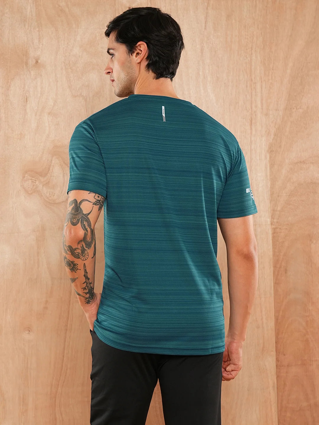 Teal Blue Solid Round Regular H/S T-Shirt