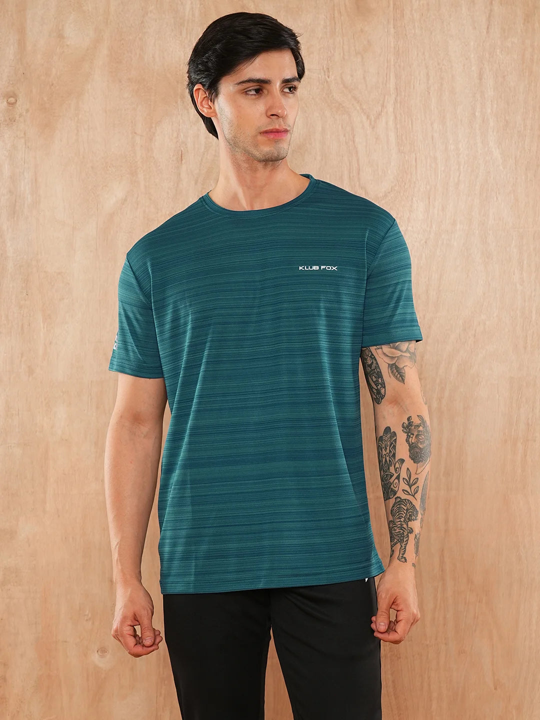 Teal Blue Solid Round Regular H/S T-Shirt