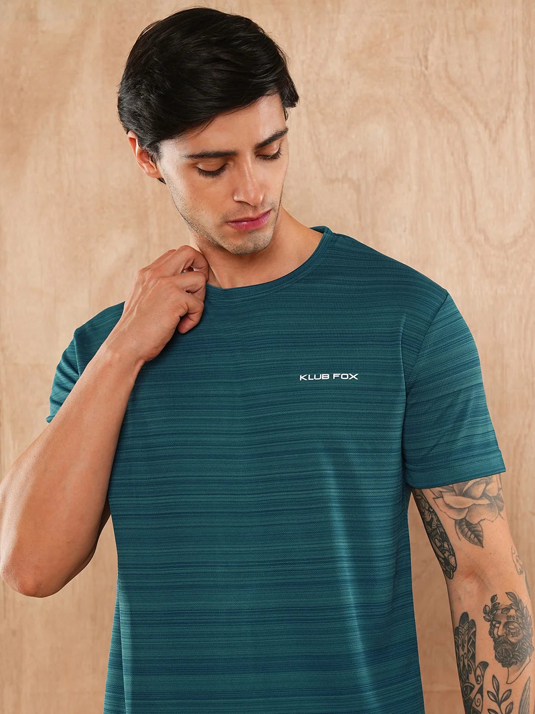 Teal Blue Solid Round Regular H/S T-Shirt