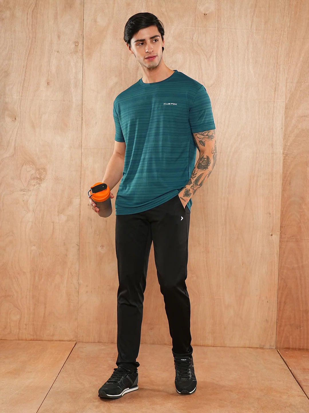 Teal Blue Solid Round Regular H/S T-Shirt