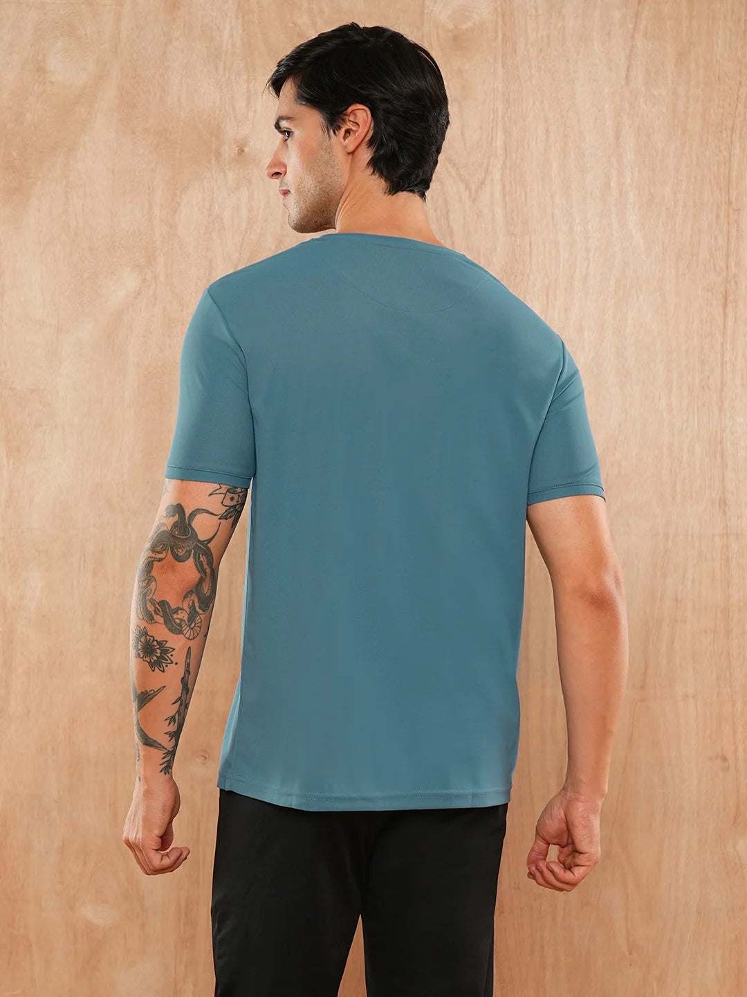 Teal Solid Round Regular H/S T-Shirt