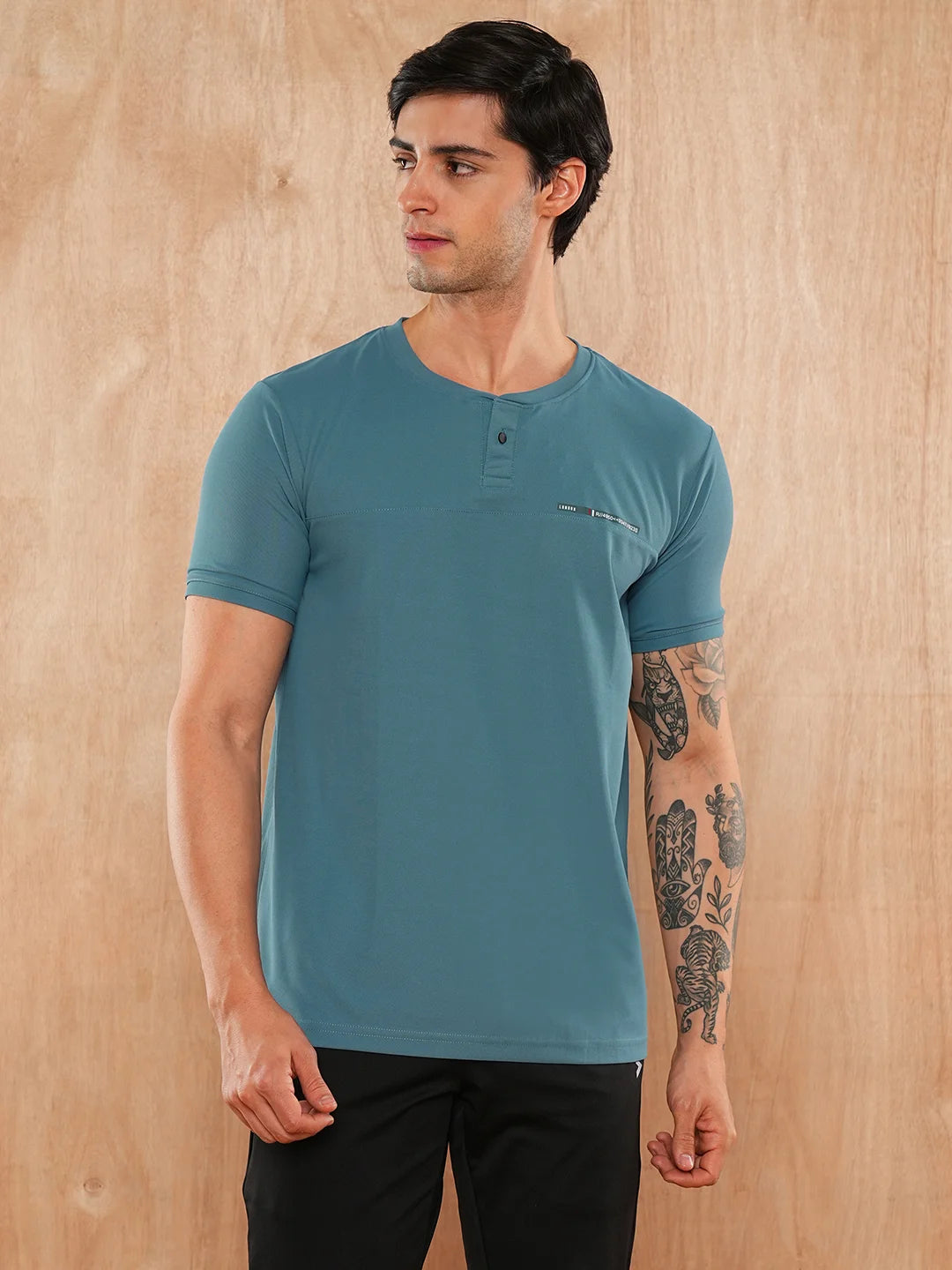 Teal Solid Round Regular H/S T-Shirt