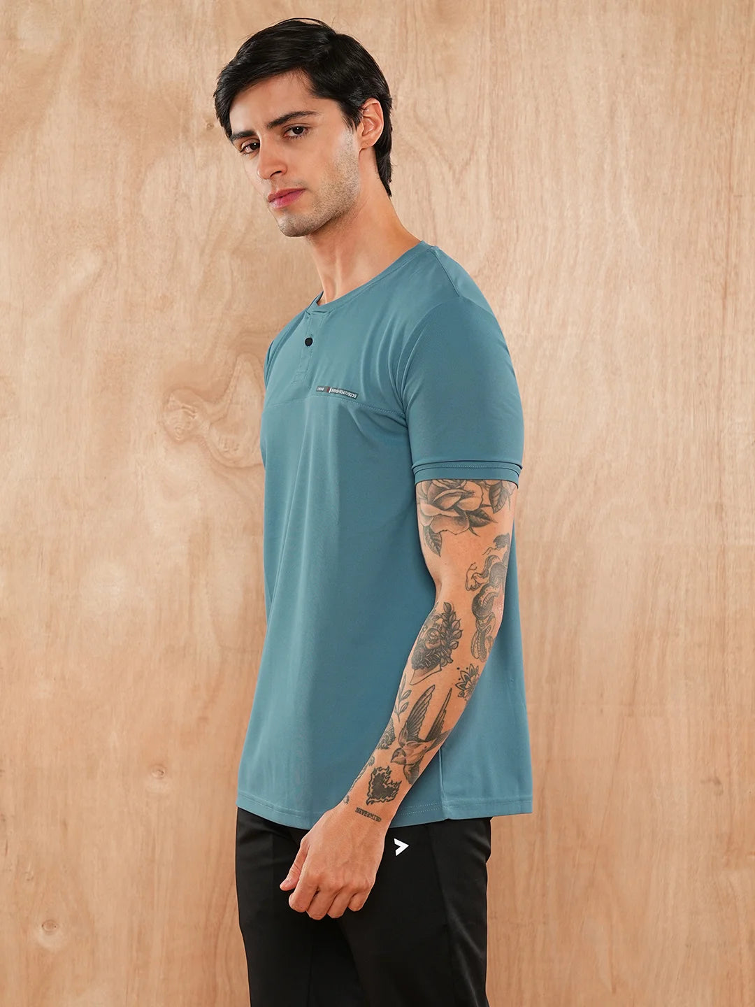 Teal Solid Round Regular H/S T-Shirt