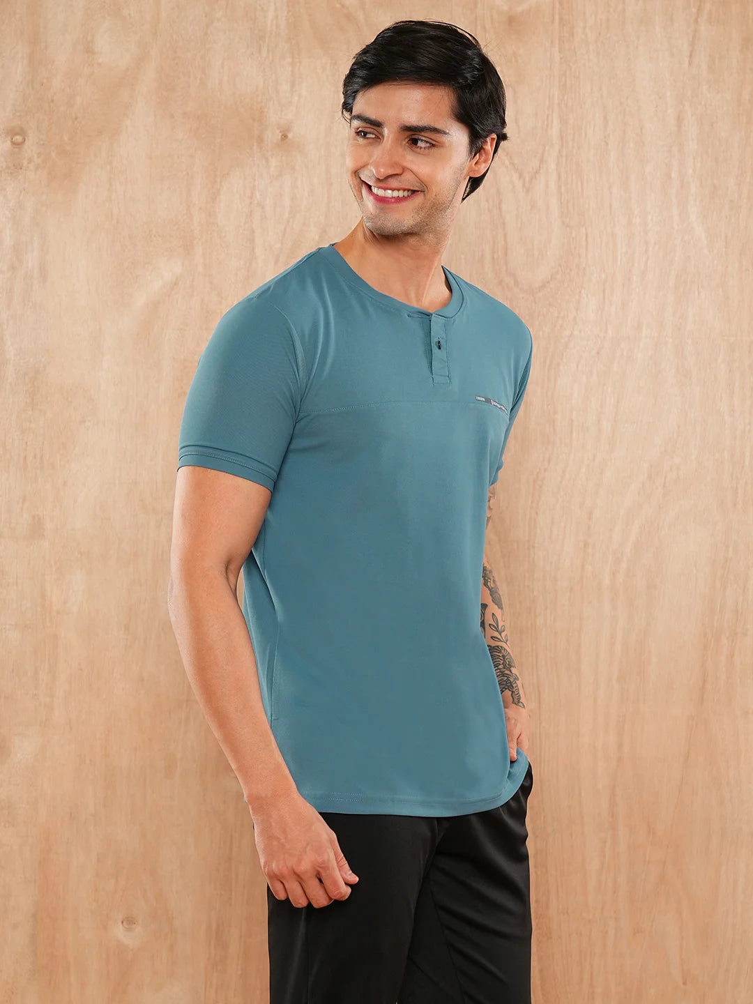 Teal Solid Round Regular H/S T-Shirt