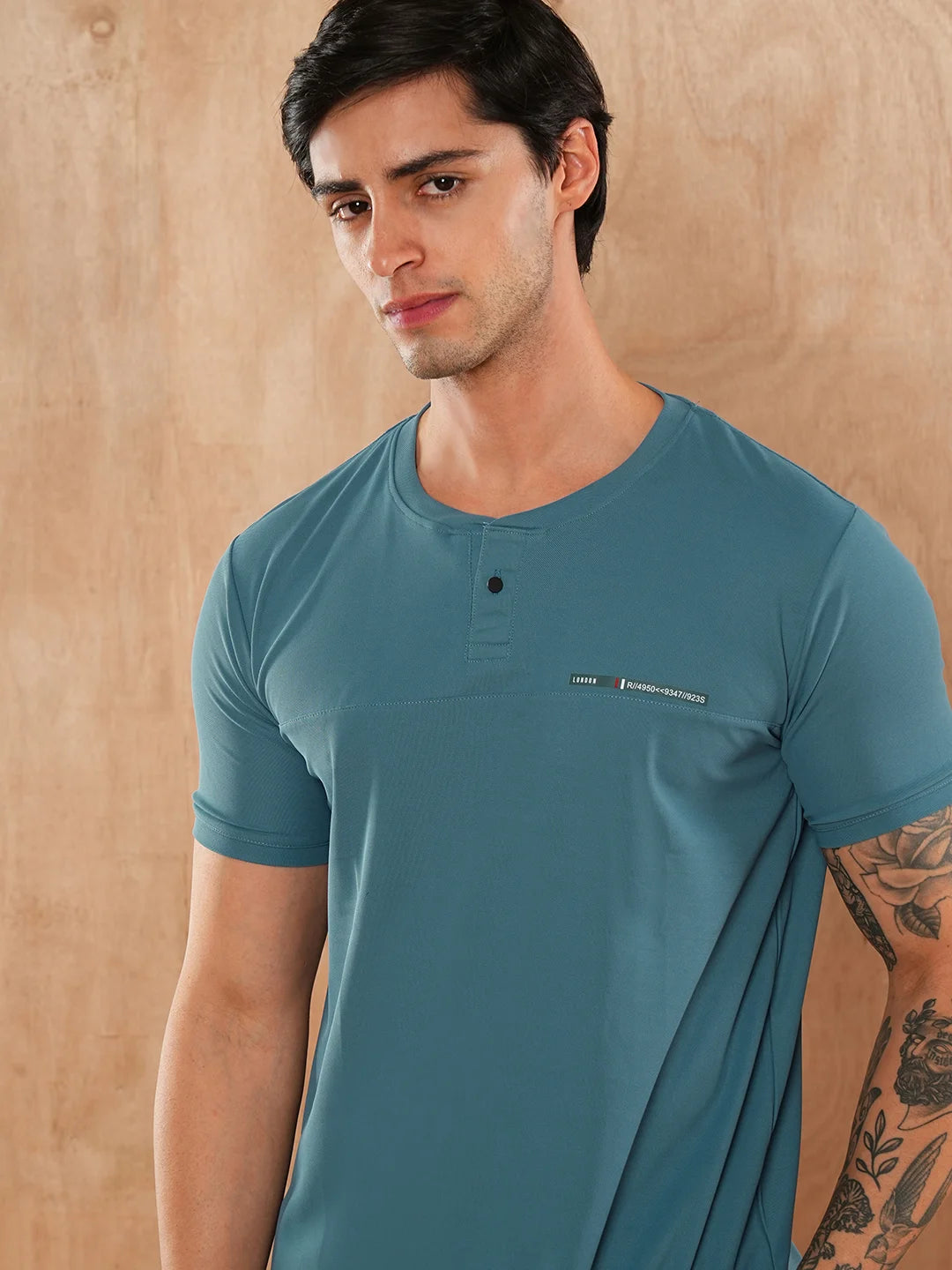 Teal Solid Round Regular H/S T-Shirt