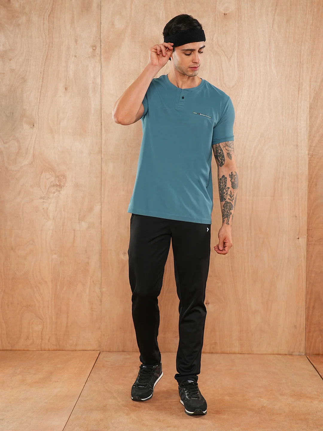 Teal Solid Round Regular H/S T-Shirt