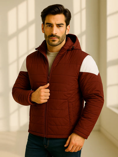 Wine Red Solid Hood Jacket