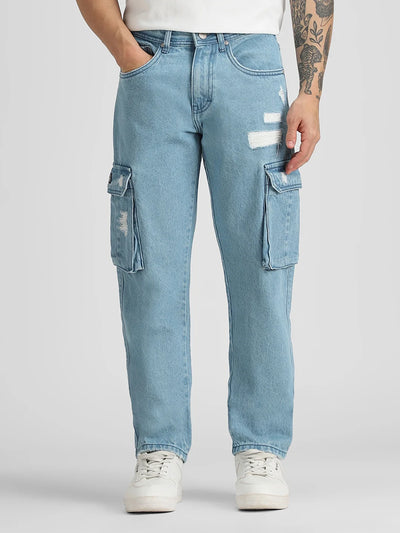 Light Blue Stone Wash Denim Cargo