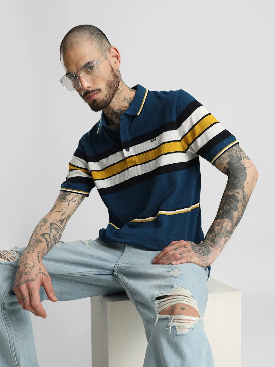 Mustard Striped Polo T-Shirt