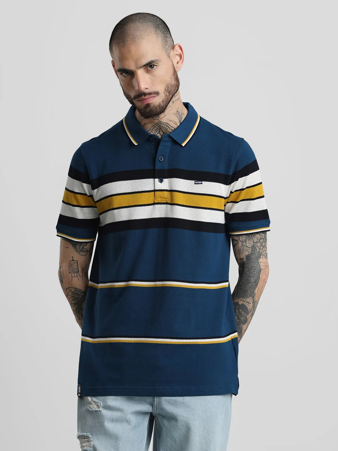 Mustard Striped Polo T-Shirt