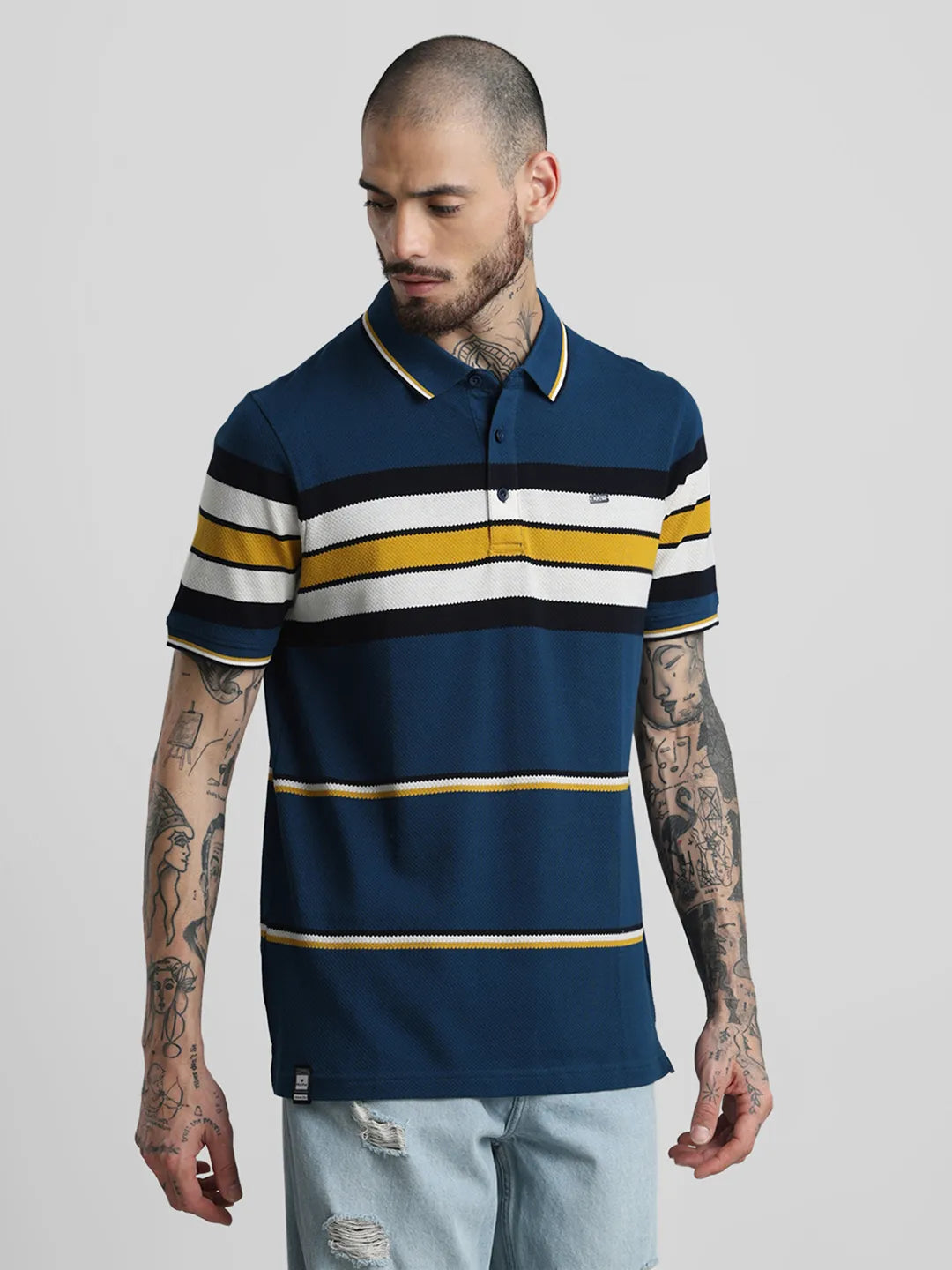 Mustard Striped Polo T-Shirt