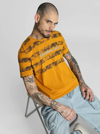Mustard Printed Round Neck T-Shirt