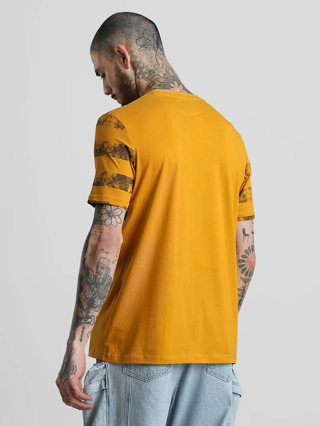 Mustard Printed Round Neck T-Shirt