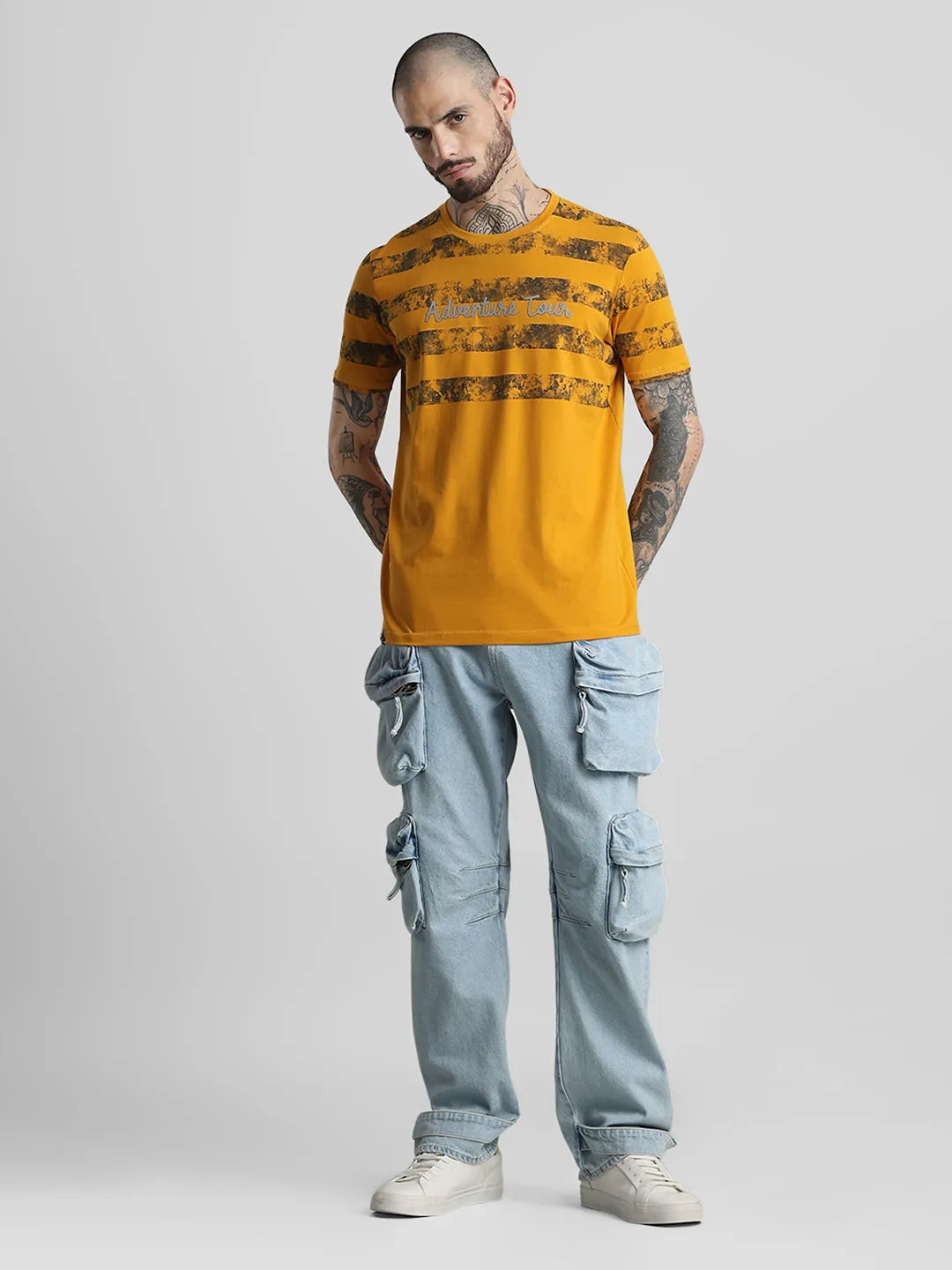 Mustard Printed Round Neck T-Shirt