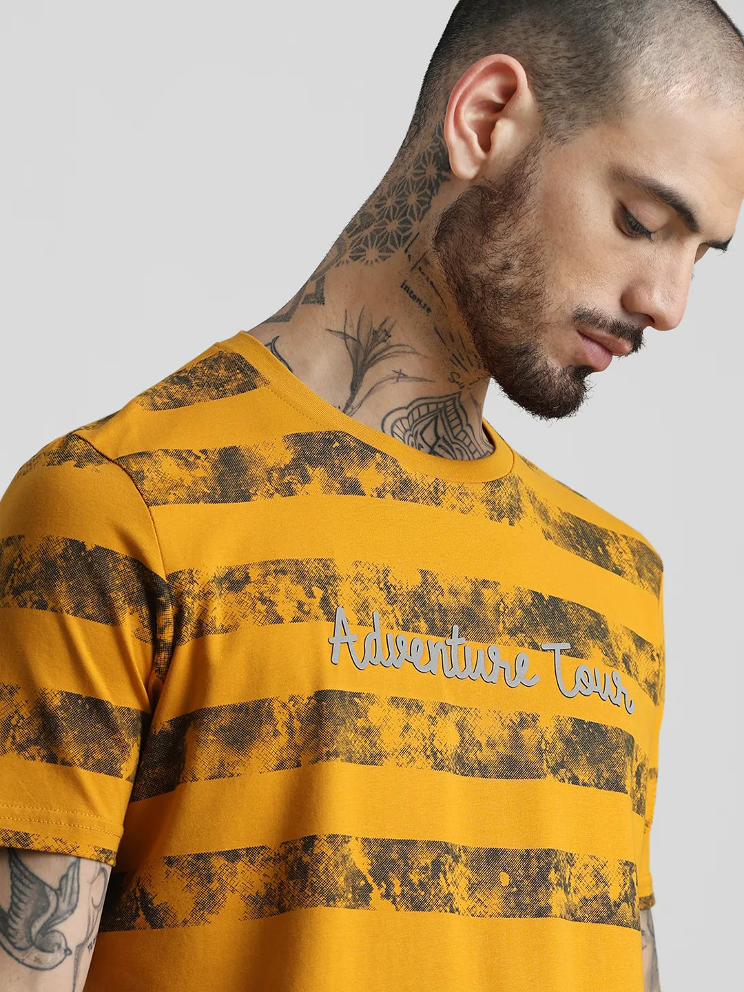 Mustard Printed Round Neck T-Shirt