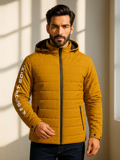 Mustard Printed Hood Jacket