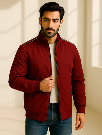 Maroon Solid Full Zip Jacket