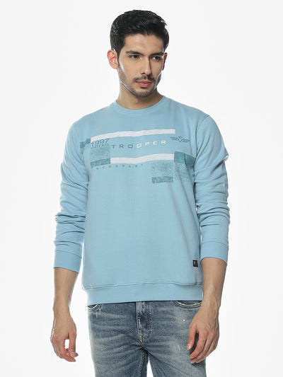Sky Blue Printed Regular Fit Sweatshirt
